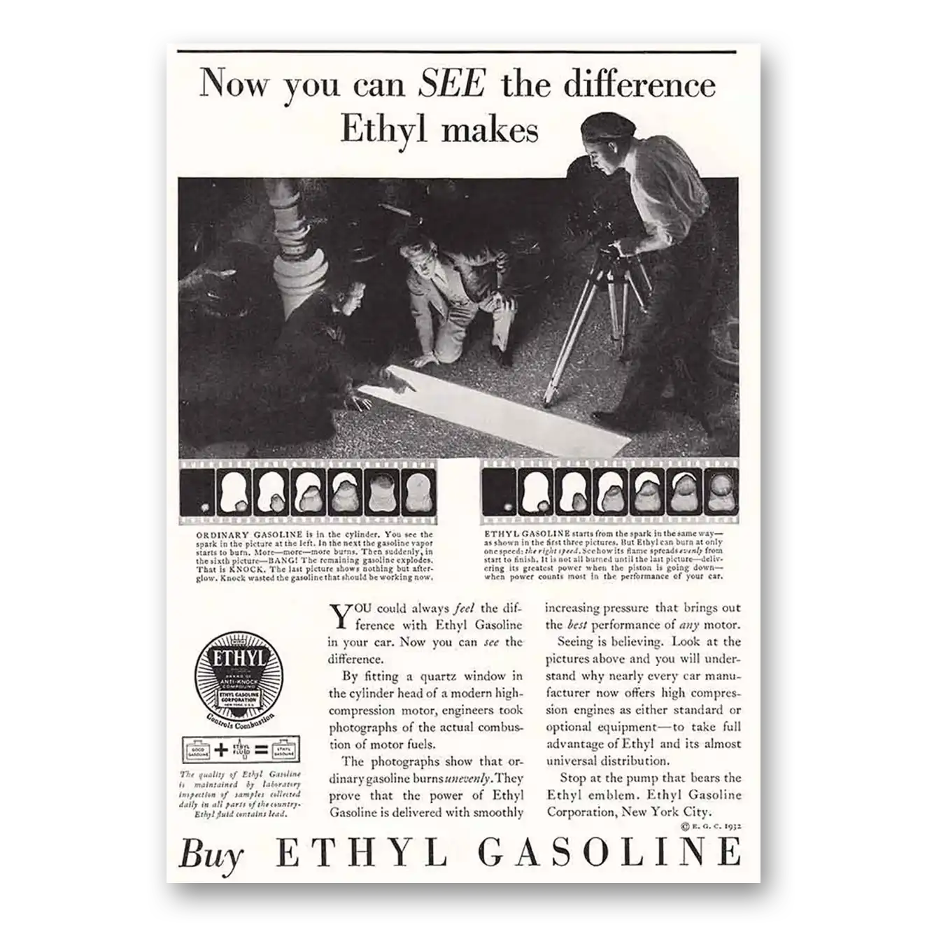 1932 Ethyl Gasoline Now You Can See Vintage Magazine Print Ad