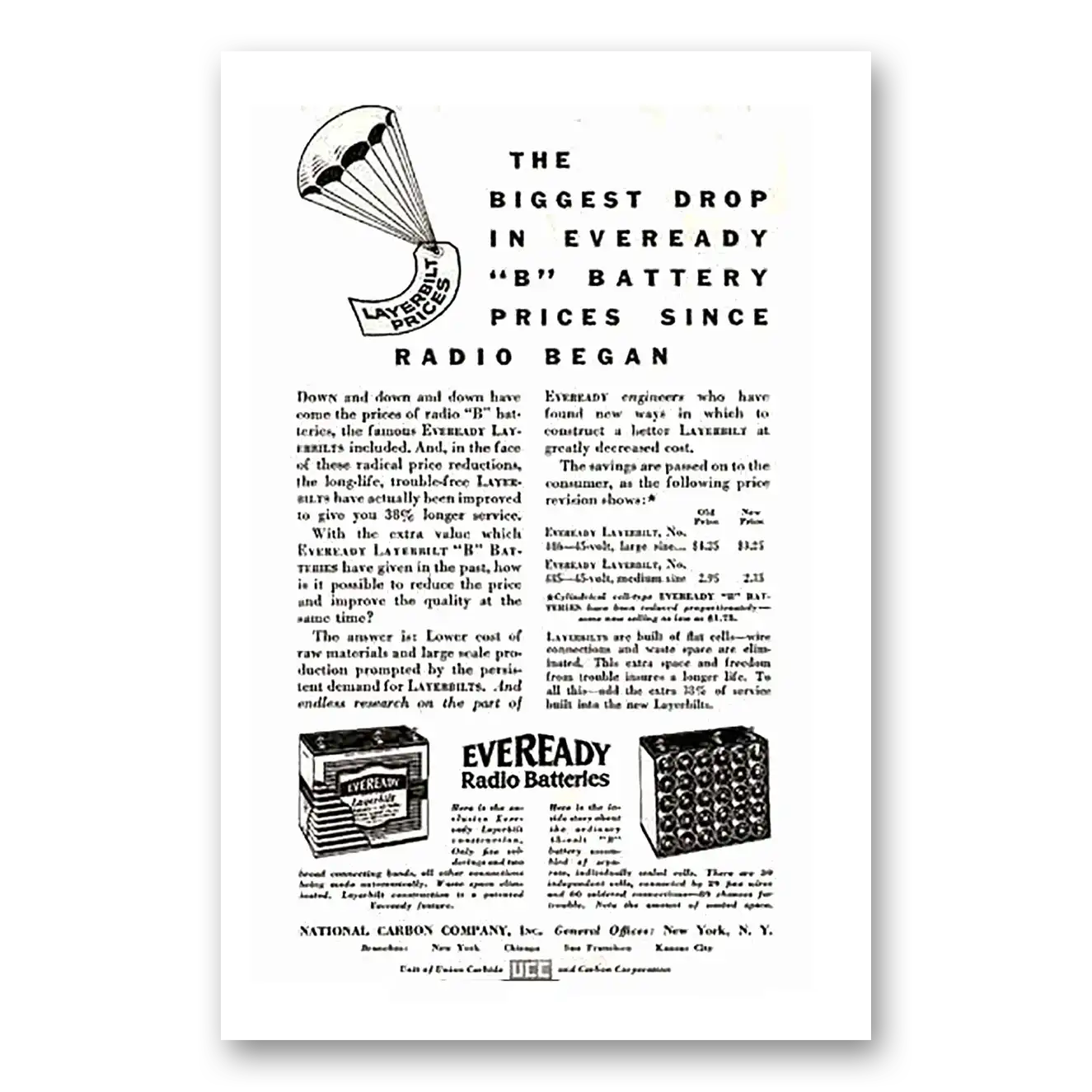 1932 Eveready Batteries Biggest Drop Vintage Magazine Print Ad