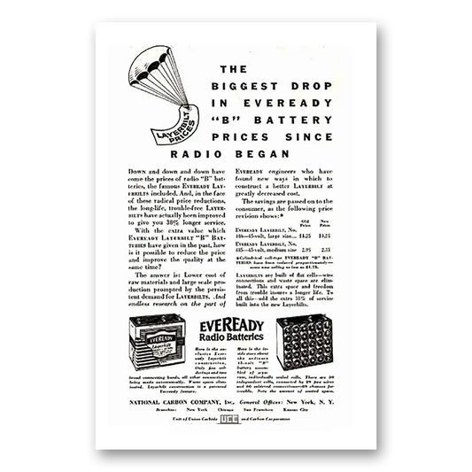 1932 Eveready Batteries Biggest Drop Vintage Magazine Print Ad