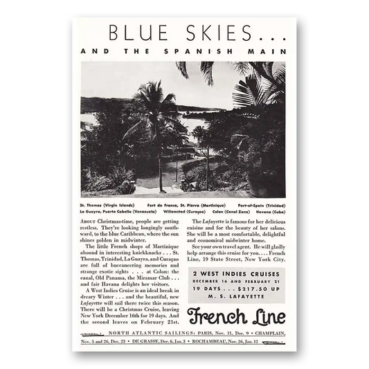 1932 French Line Blue Skies Vintage Magazine Print Ad