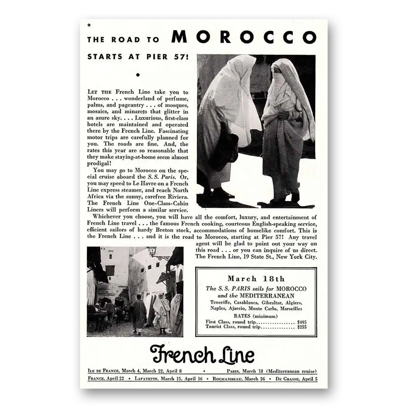 1932 French Line Morocco Vintage Magazine Print Ad