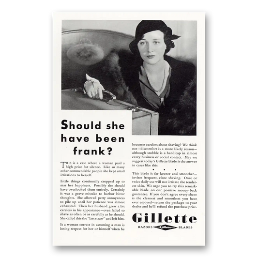 1932 Gillette Razor Blades Should She Have Been Frank Vintage Magazine Print Ad