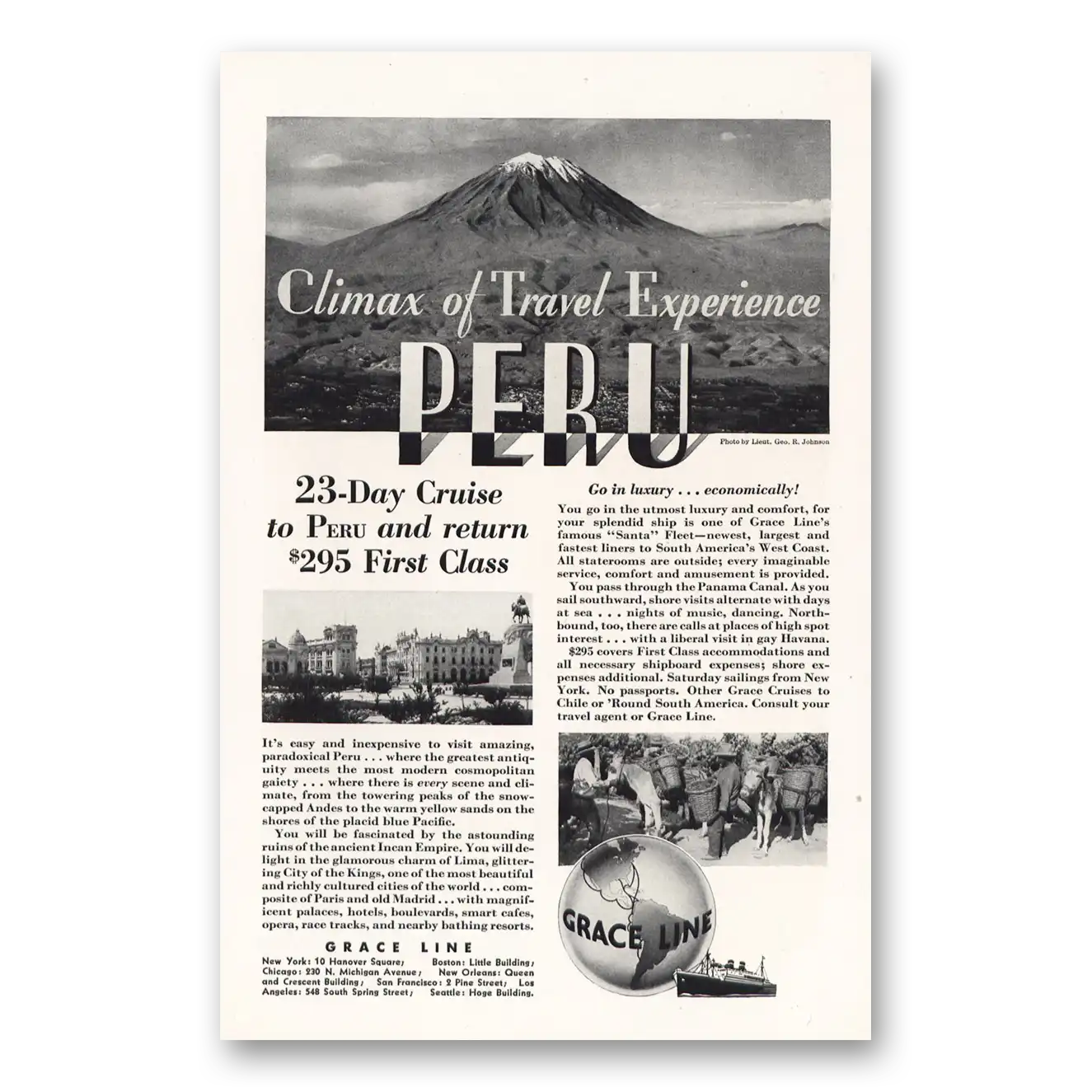 1932 Grace Line Peru Climax Travel Experience Peru Vintage Magazine Print Ad