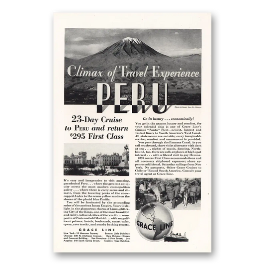 1932 Grace Line Peru Climax Travel Experience Peru Vintage Magazine Print Ad