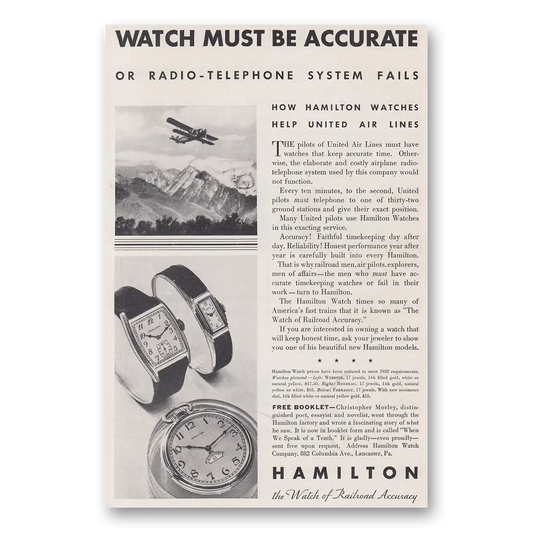 1932 Hamilton Watch Must Be Accurate Vintage Magazine Print Ad