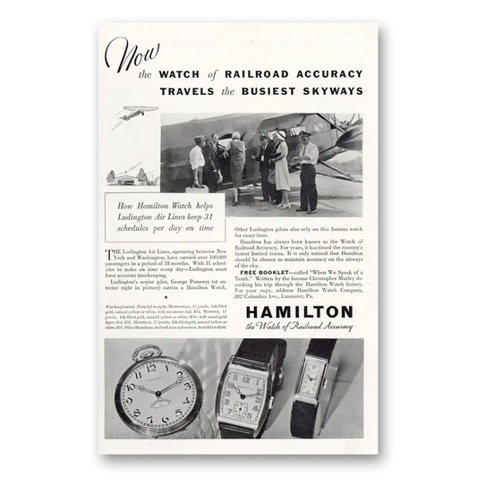 1932 Hamilton Watch Travels the Busiest Skyways Vintage Magazine Print Ad