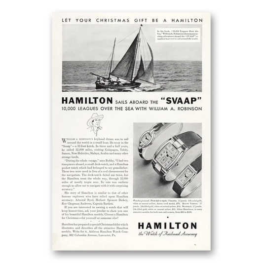 1932 Hamilton Watch Sails Aboard the SVAAP Vintage Magazine Print Ad