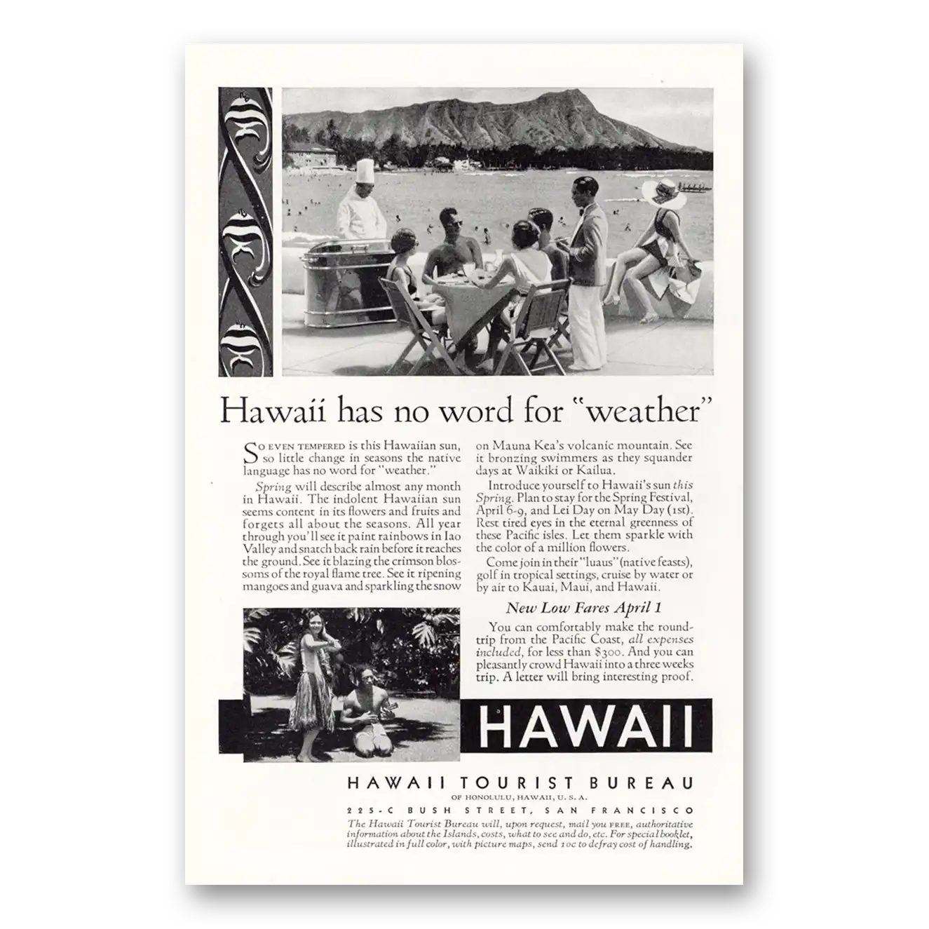 1932 Hawaii Has No Word for Weather Vintage Magazine Print Ad