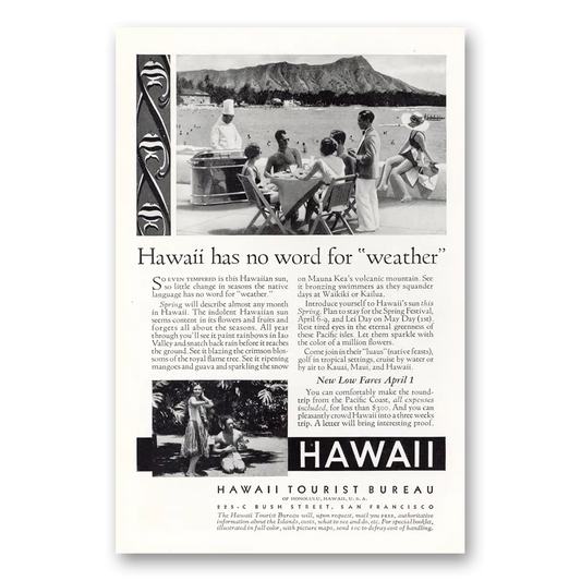 1932 Hawaii Has No Word for Weather Vintage Magazine Print Ad