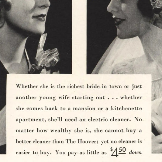 1932 Hoover Vacuum Two Brides Wealthy or Not Vintage Magazine Print Ad