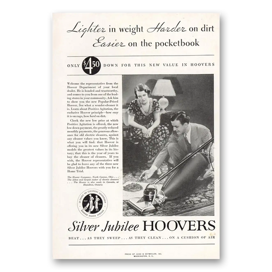 1932 Hoover Vacuum Silver Jubilee Hoover Vacuum Lighter In Weight Vintage Magazine Print Ad