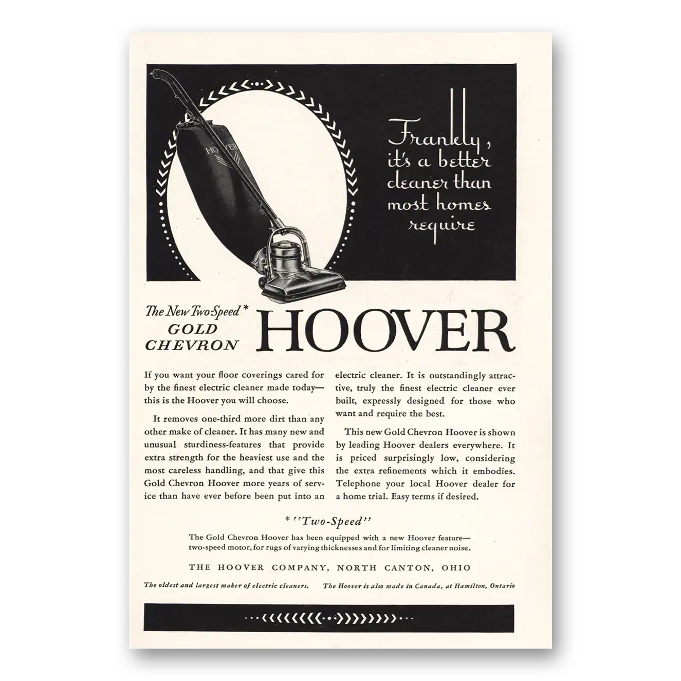 1932 Hoover Vacuum Frankly Its Better Cleaner Than Most Homes Require Vintage Magazine Print Ad