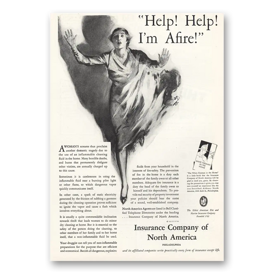 1932 Insurance Company North America INA Help Im Afire Vintage Magazine Print Ad