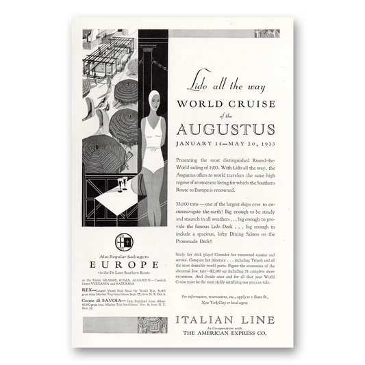 1932 Italian Line Augustus World Cruise of the Augustus Vintage Magazine Print Ad