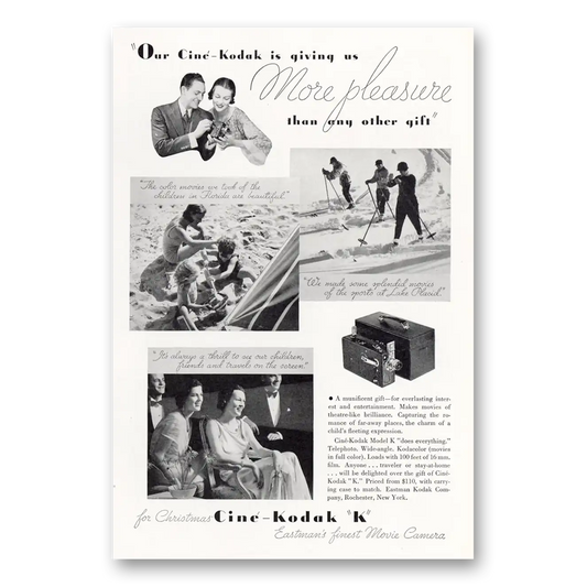 1932 Cine Kodak K Camera More Pleasure Vintage Magazine Print Ad