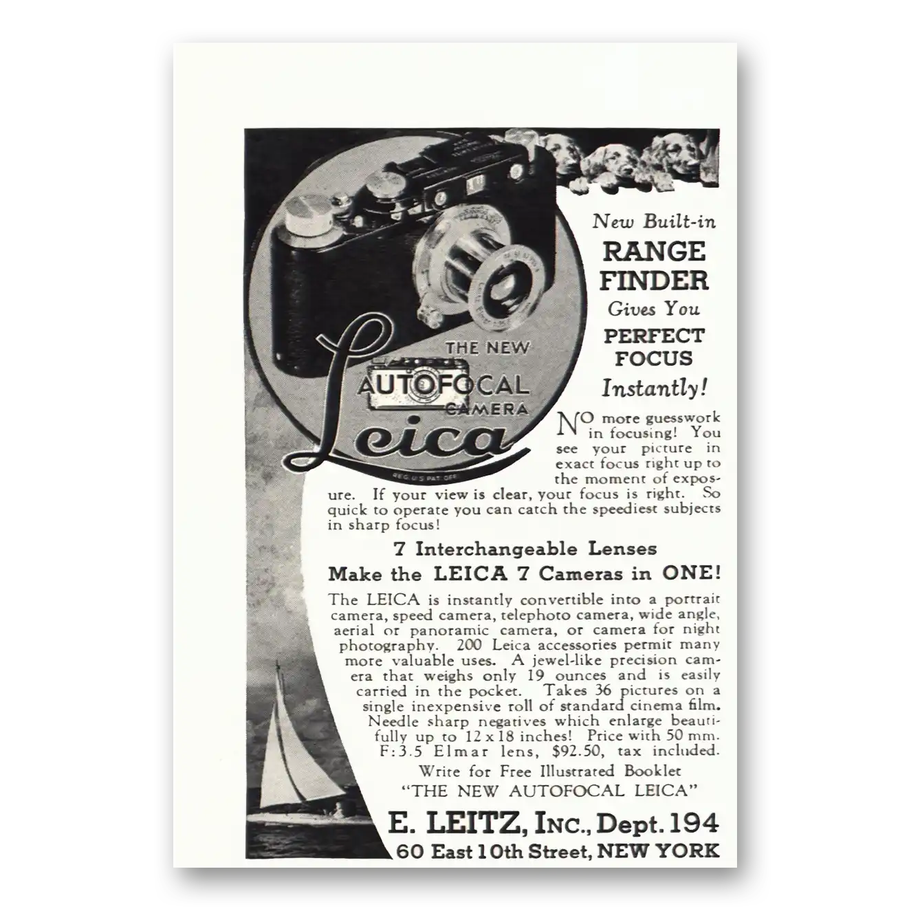 1932 Leica Cameras Camera Range Finder Perfect Focus Vintage Magazine Print Ad