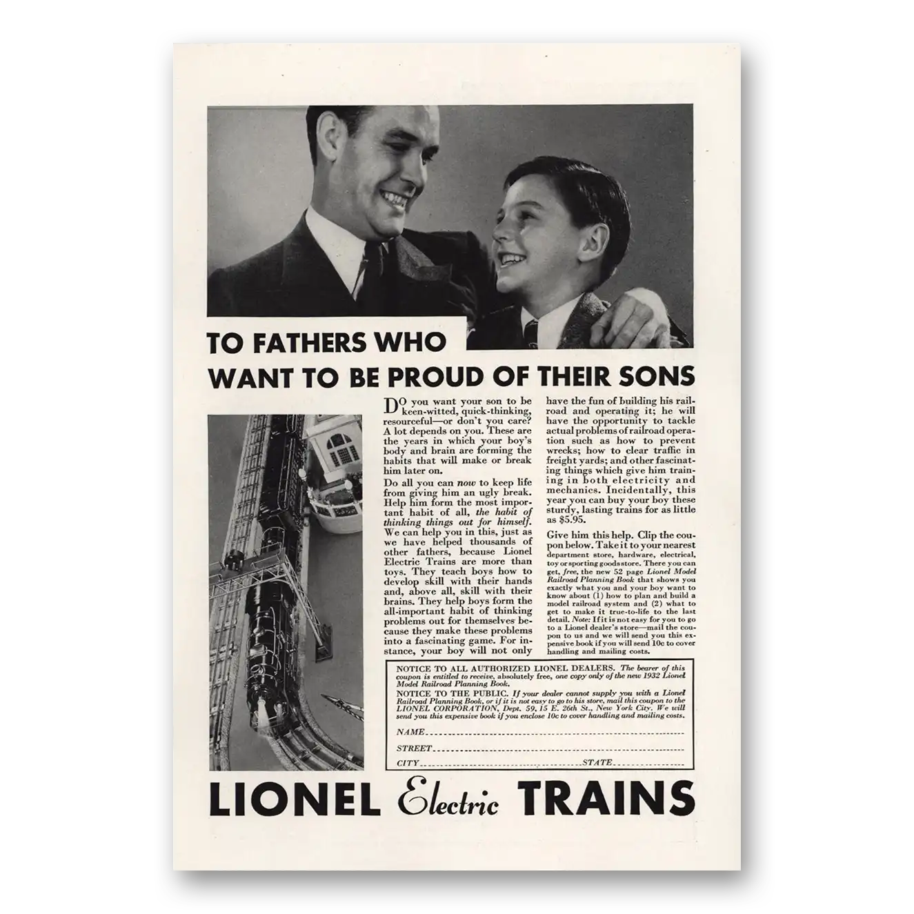 1932 Lionel Trains Fathers Who Want to Be Proud of Their Sons Vintage Magazine Print Ad