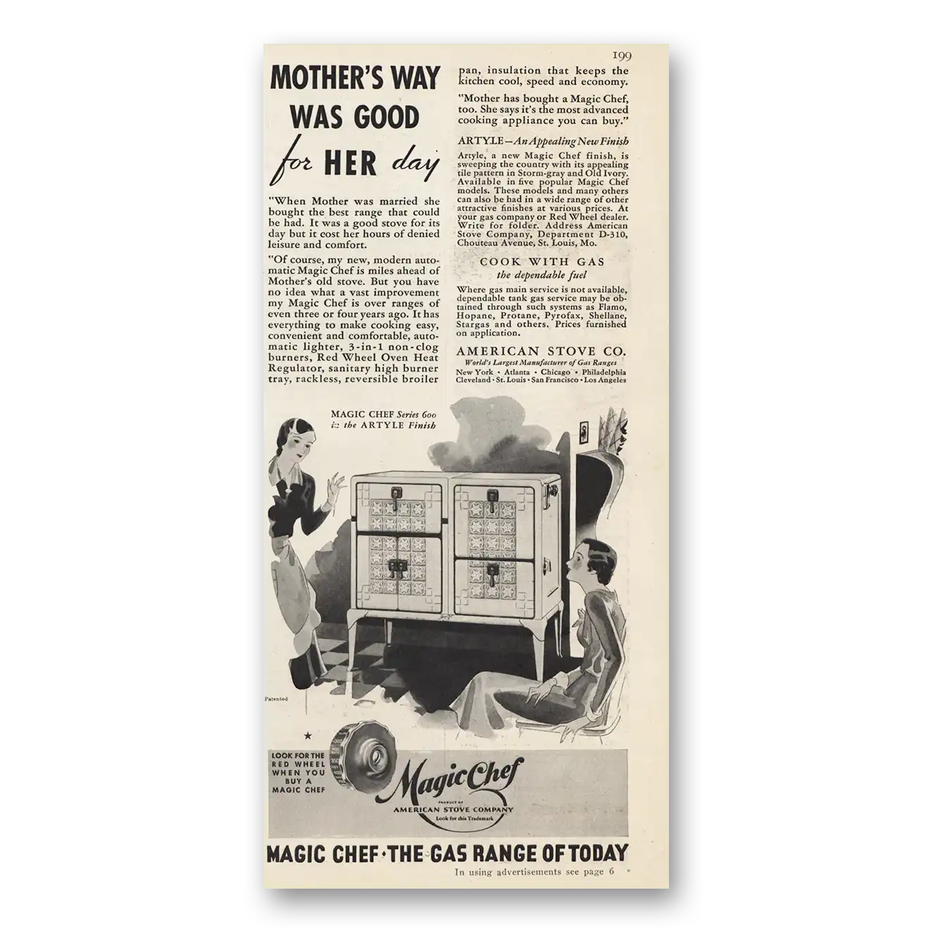 1932 Magic Chef Gas Ranges Mothers Way Was Good For Her Day Vintage Magazine Print Ad