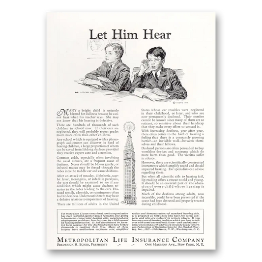 1932 Metropolitan Life Insurance Let Him Hear Vintage Magazine Print Ad