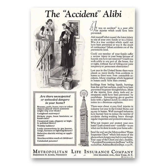 1932 Metropolitan Life Insurance Accident Alibi Vintage Magazine Print Ad