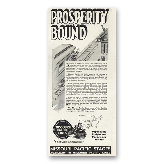 1932 Missouri Pacific Lines Stages Prosperity Bound Vintage Magazine Print Ad