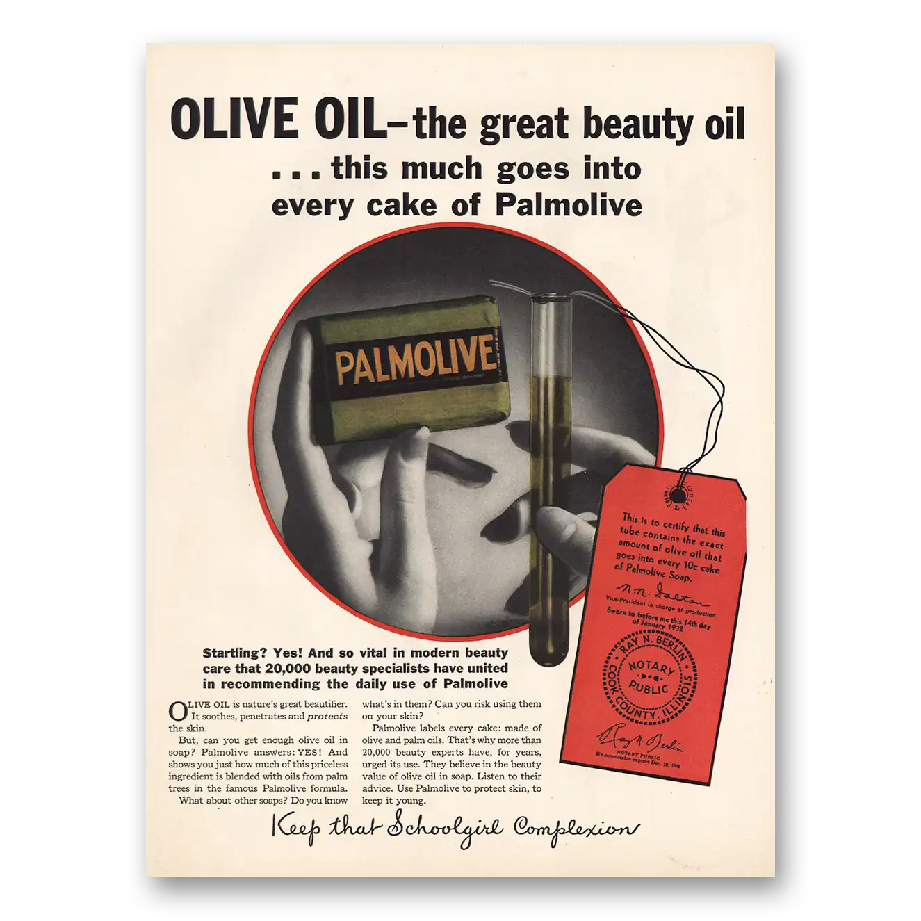 1932 Palmolive Soap Olive Oil Great Beauty Oil Vintage Magazine Print Ad