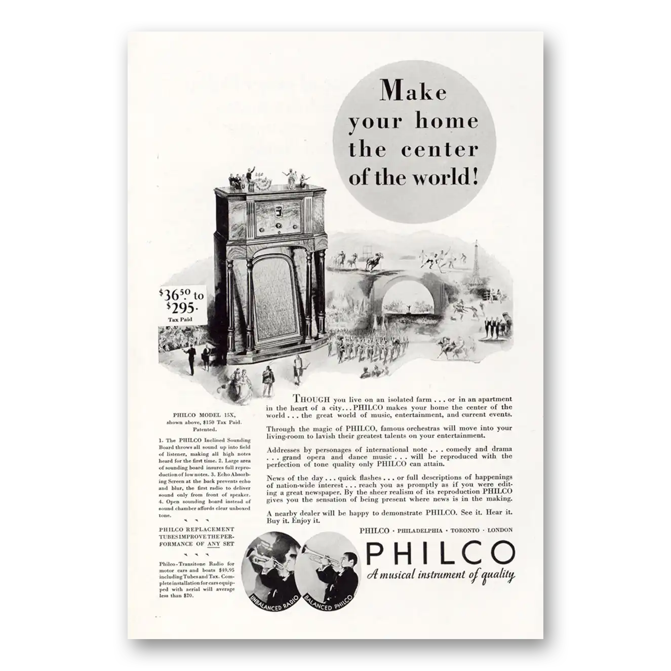 1932 Philco Radio Make Your Home the Center of the World Vintage Magazine Print Ad