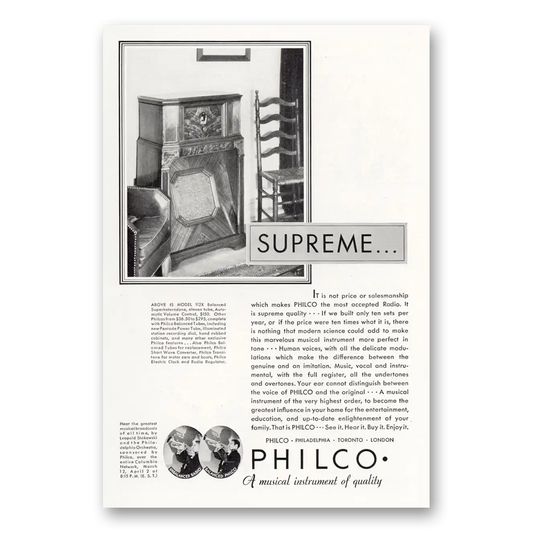 1932 Philco Radio Supreme Vintage Magazine Print Ad