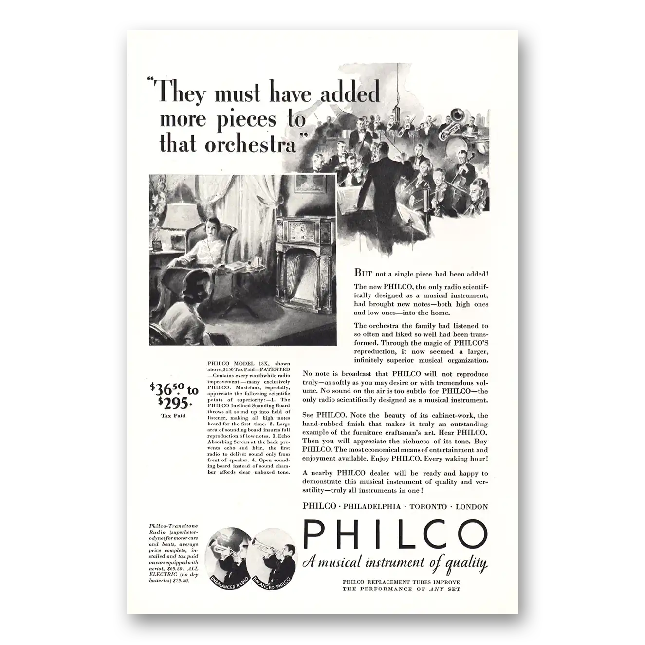 1932 Philco Radio Added More Pieces to the Orchestra Vintage Magazine Print Ad