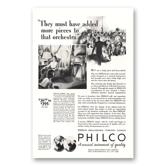 1932 Philco Radio Added More Pieces to the Orchestra Vintage Magazine Print Ad