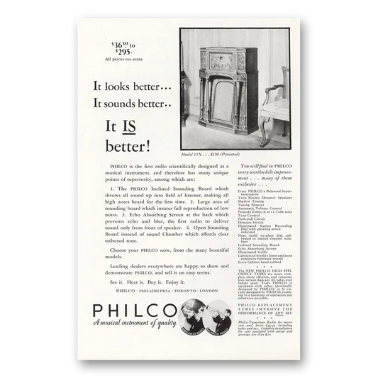 1932 Philco Radio Looks Better It Sounds Better Vintage Magazine Print Ad