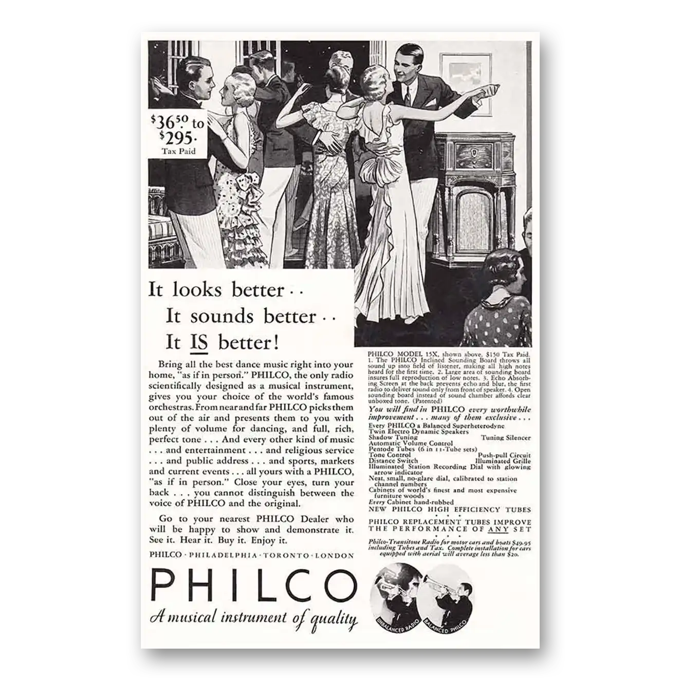 1932 Philco Radio Looks Better It Sounds Better Vintage Magazine Print Ad