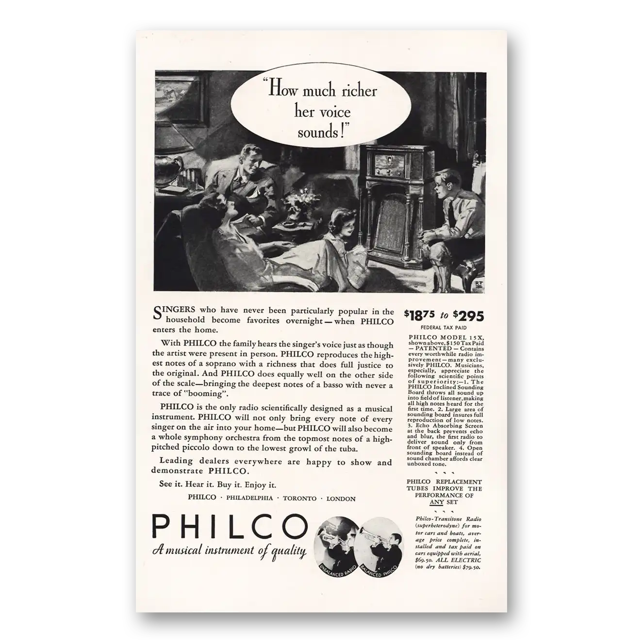 1932 Philco Radio How Much Richer Her Voice Sounds Vintage Magazine Print Ad