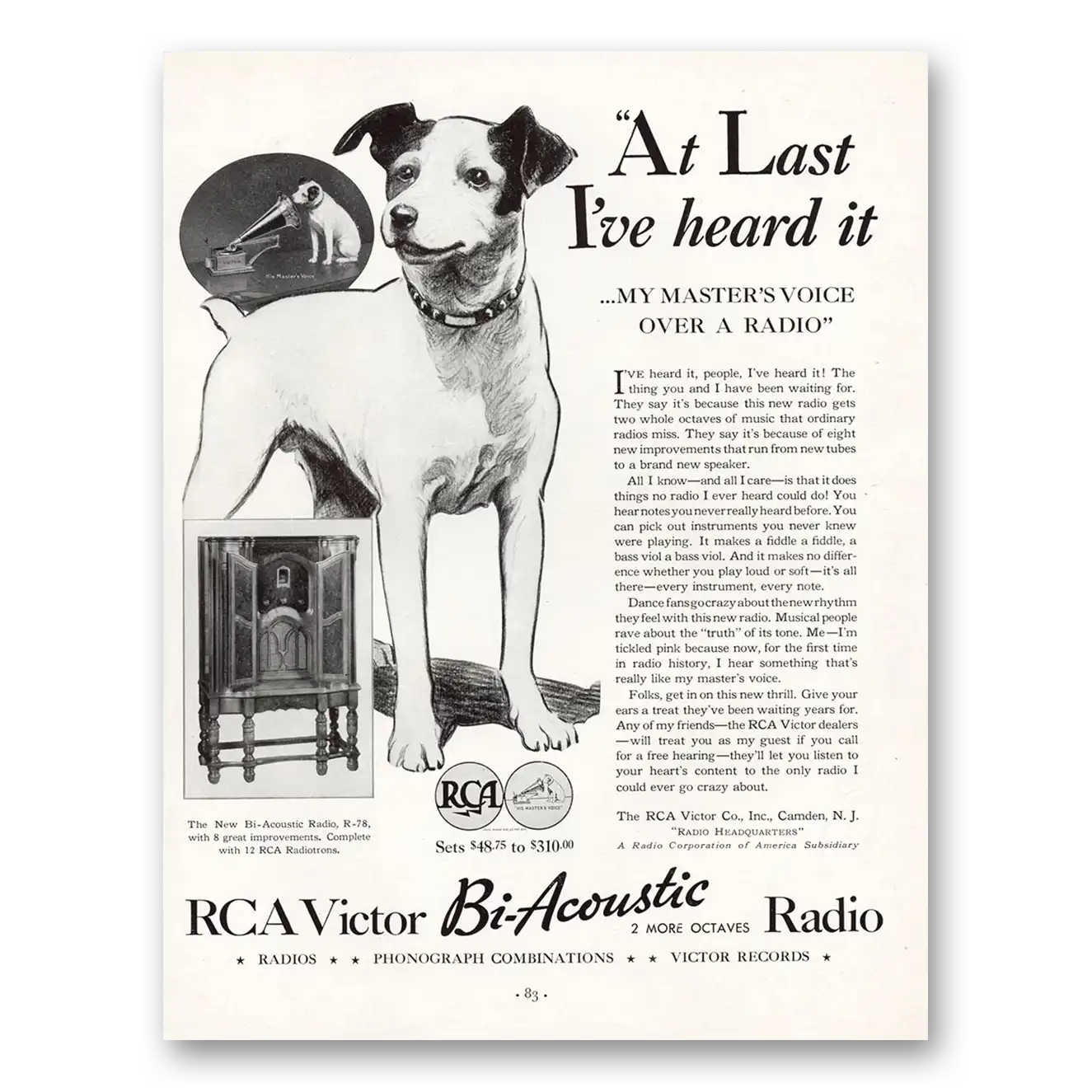 1932 RCA Victor Bi Acoustic Radio At Last Ive Heard It Vintage Magazine Print Ad