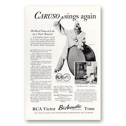 1932 RCA Victor Bi Acoustic Radio Caruso Sings Again Vintage Magazine Print Ad