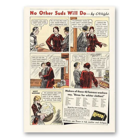 1932 Rinso Detergent No Other Suds Will Do C A Voight Vintage Magazine Print Ad