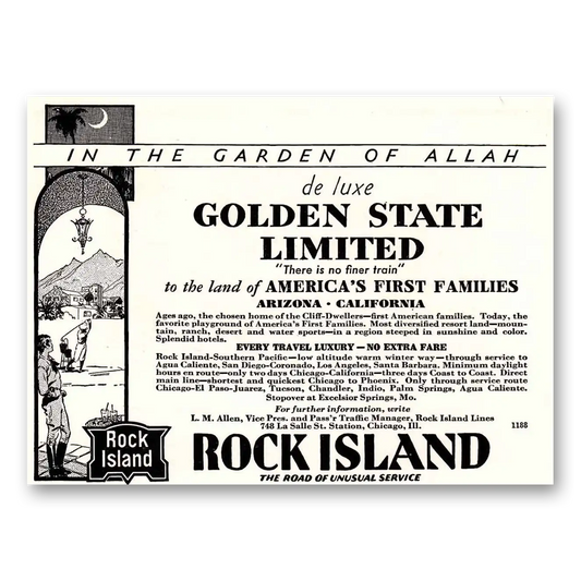 1932 Rock Island Lines Garden of Allah Golden State Vintage Magazine Print Ad