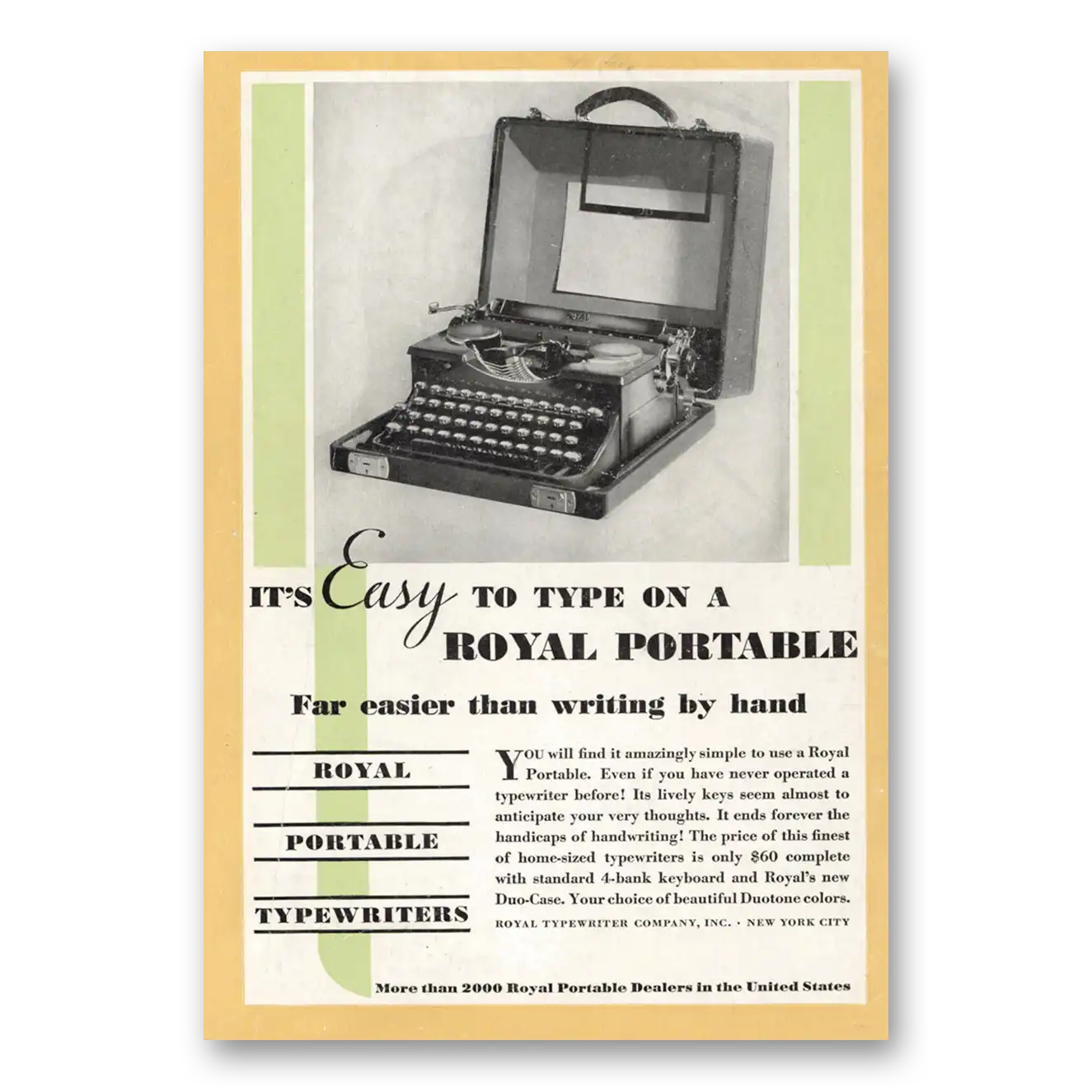 1932 Royal Typewriter Far Better Than Writing By Hand Vintage Magazine Print Ad