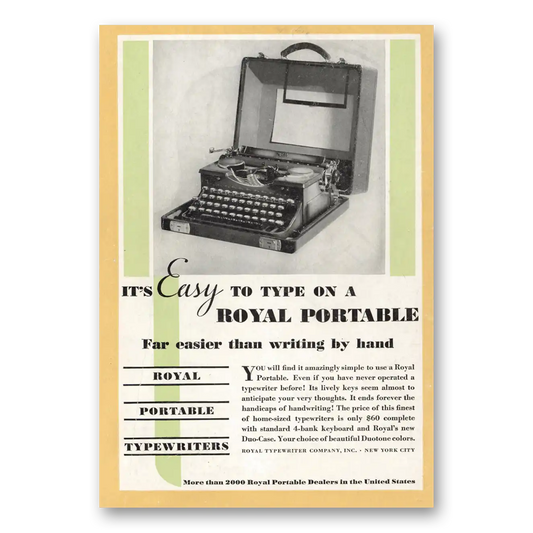 1932 Royal Typewriter Far Better Than Writing By Hand Vintage Magazine Print Ad