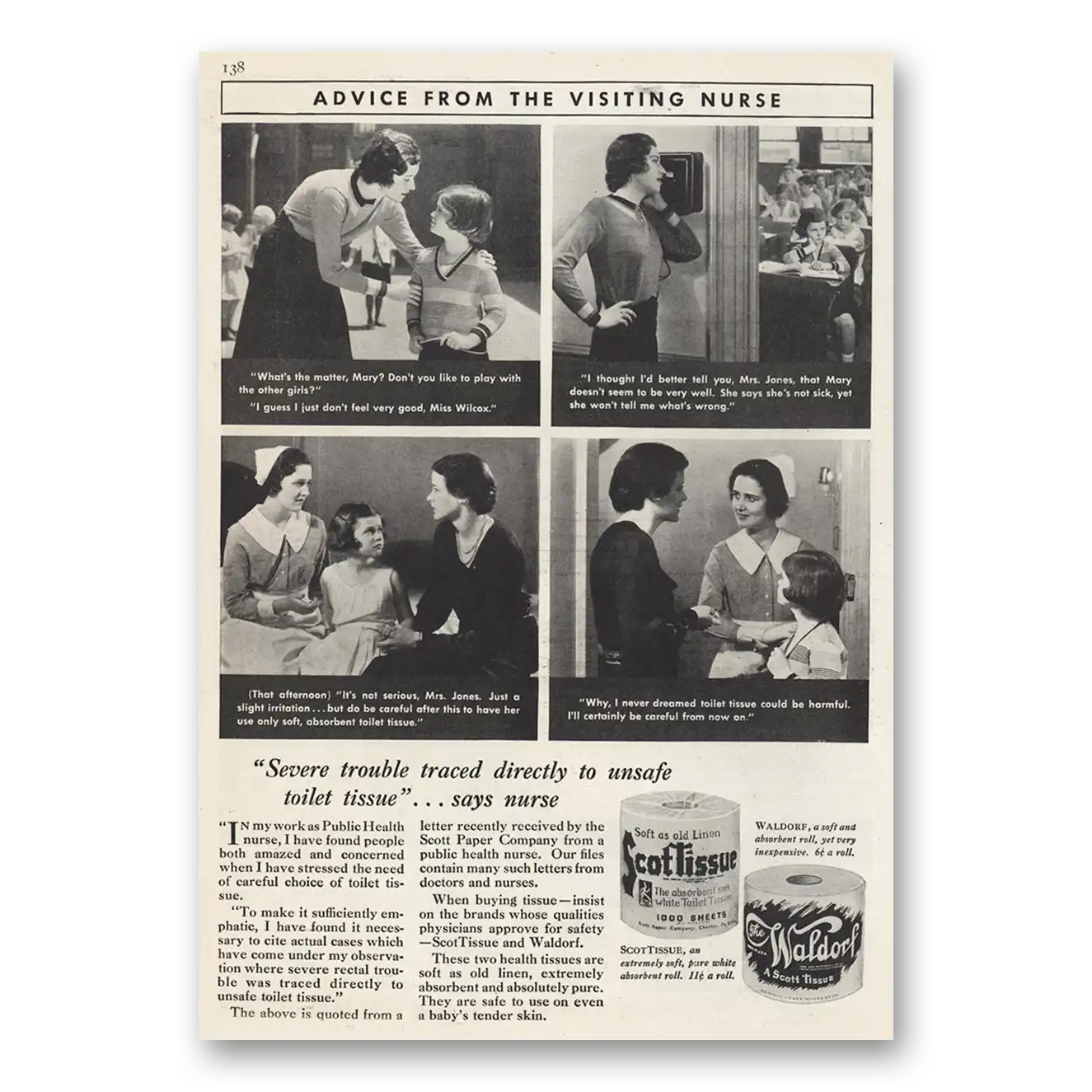 1932 Scot Tissue Waldorf Advice From Visiting Nurse Vintage Magazine Print Ad