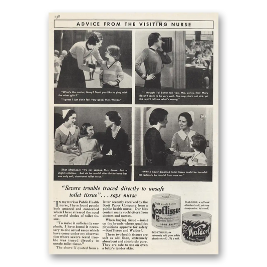 1932 Scot Tissue Waldorf Advice From Visiting Nurse Vintage Magazine Print Ad