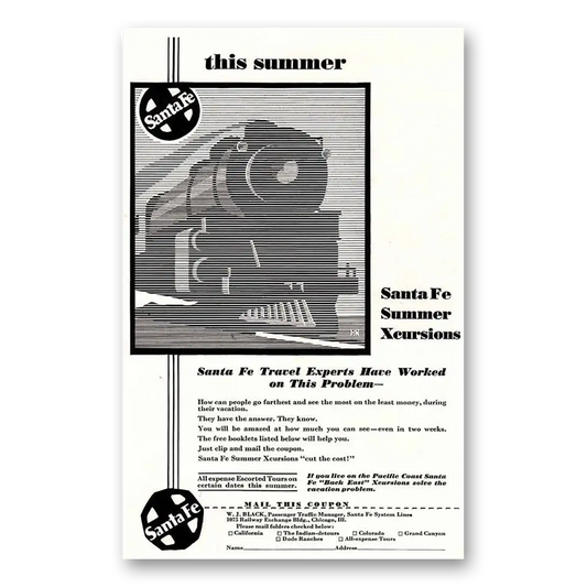 1932 Santa Fe Railway WNZL Santa Fe Summer Xcursions Vintage Magazine Print Ad