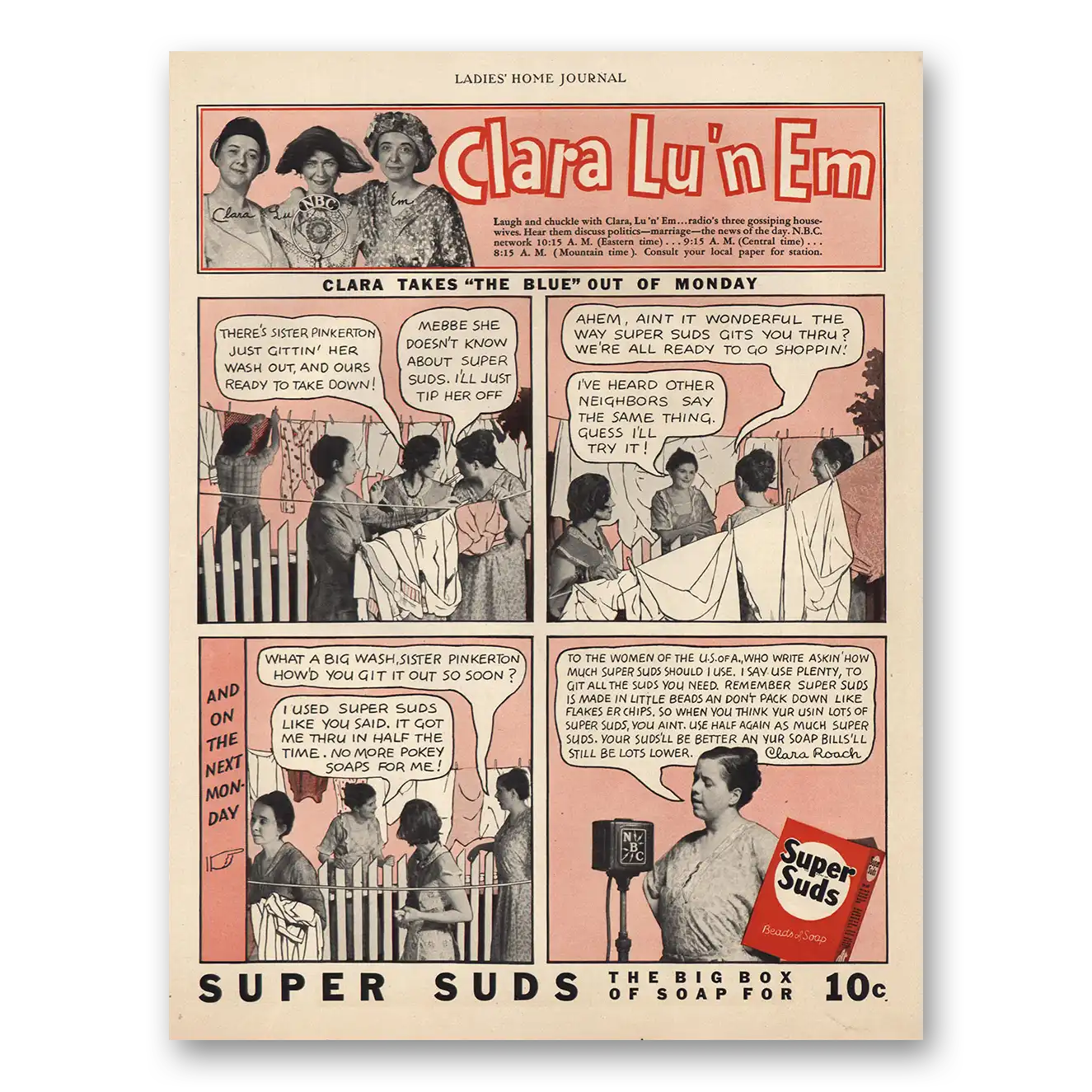 1932 Super Suds Clara Lu n Em Vintage Magazine Print Ad