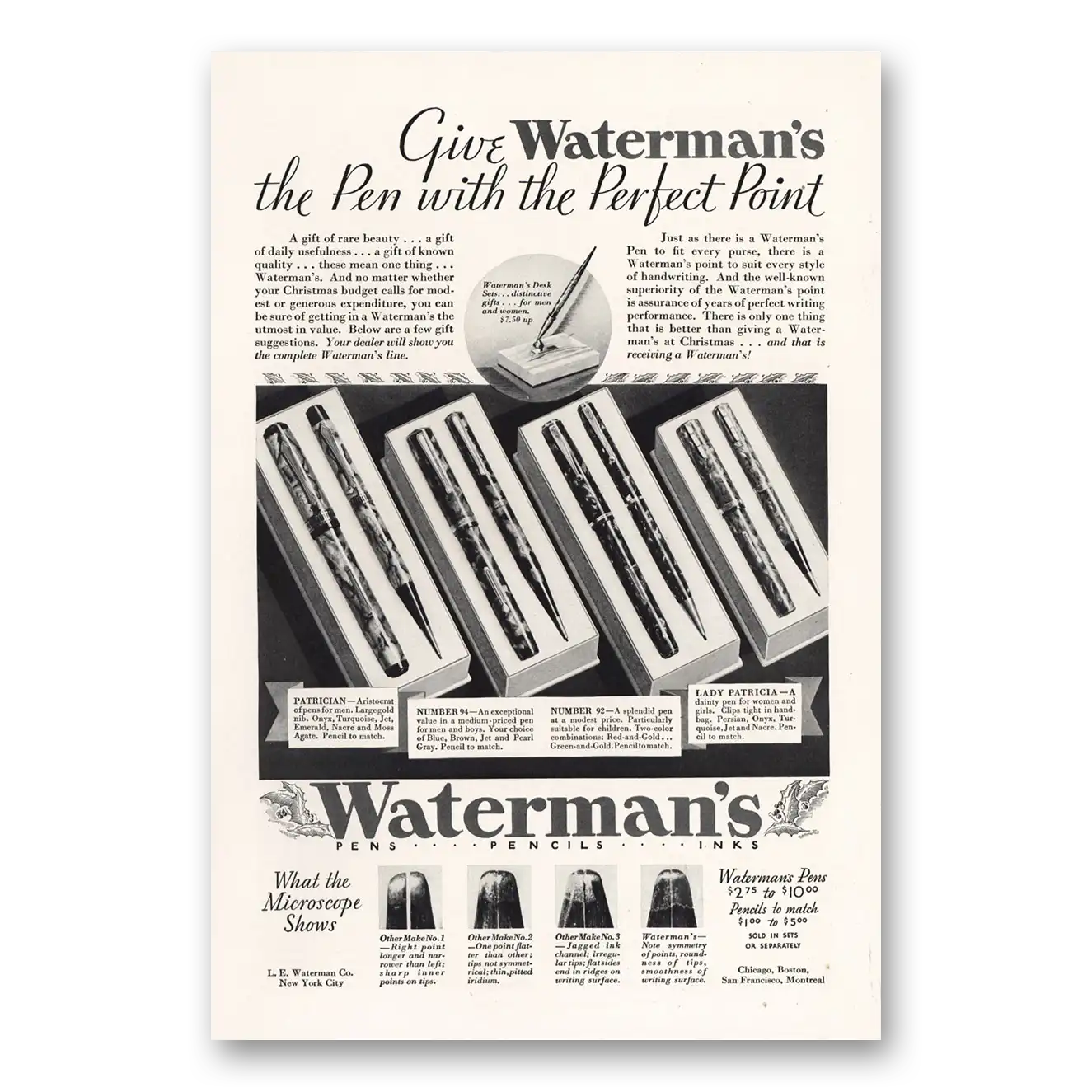 1932 Watermans Pen Pen With the Perfect Point Vintage Magazine Print Ad