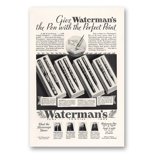 1932 Watermans Pen Pen With the Perfect Point Vintage Magazine Print Ad