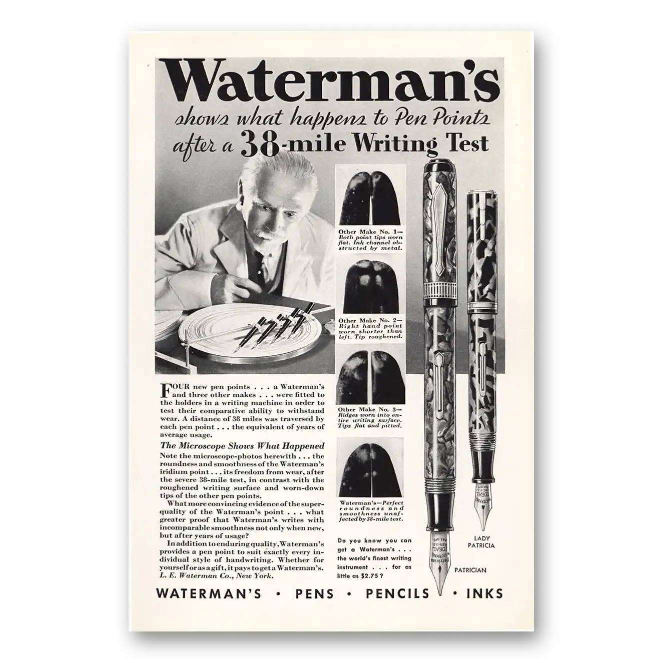 1932 Watermans Pen Writing Test Vintage Magazine Print Ad