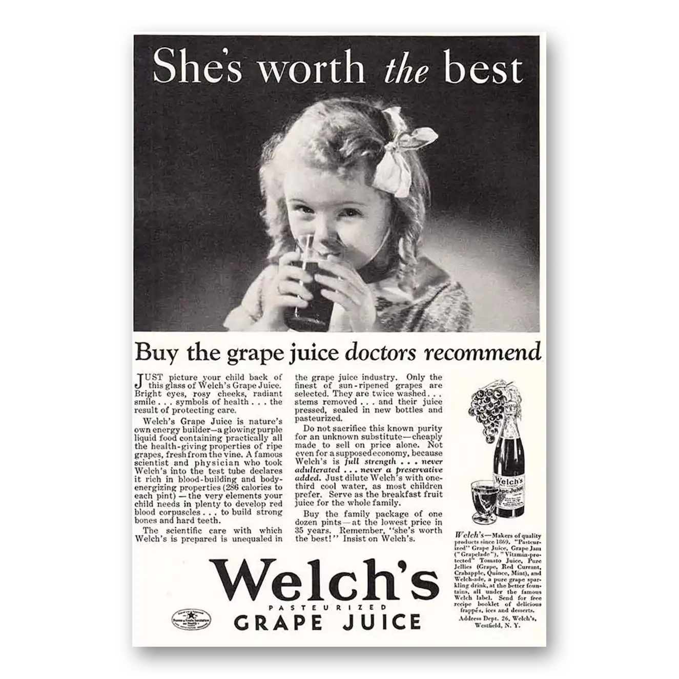 1932 Welch's Grape Juice Worth the Best Vintage Magazine Print Ad