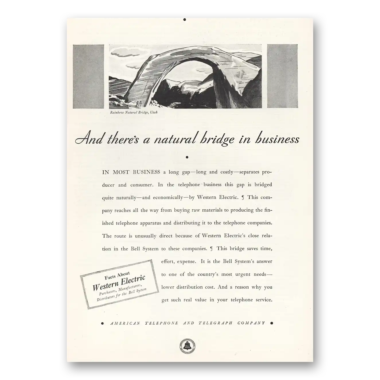 1932 Western Electric National Bridge Utah Vintage Magazine Print Ad