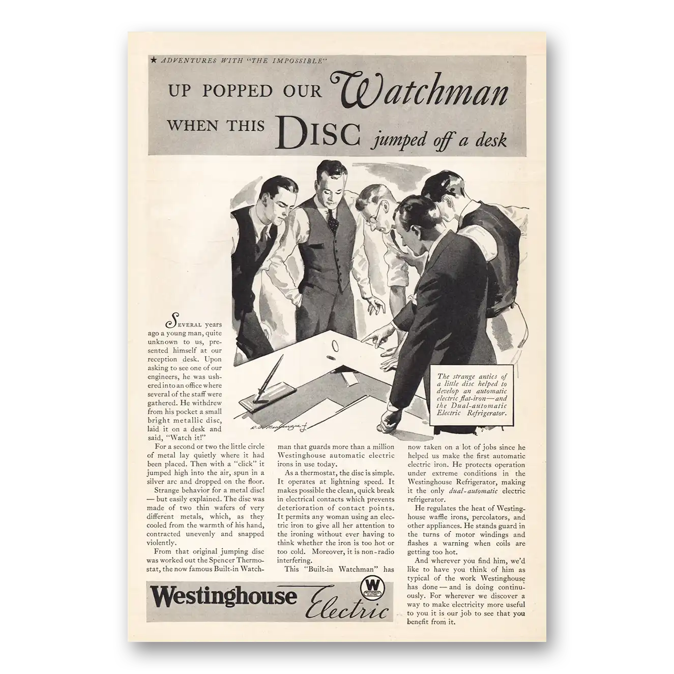 1932 Westinghouse Electric We Popped Our Watchman Vintage Magazine Print Ad