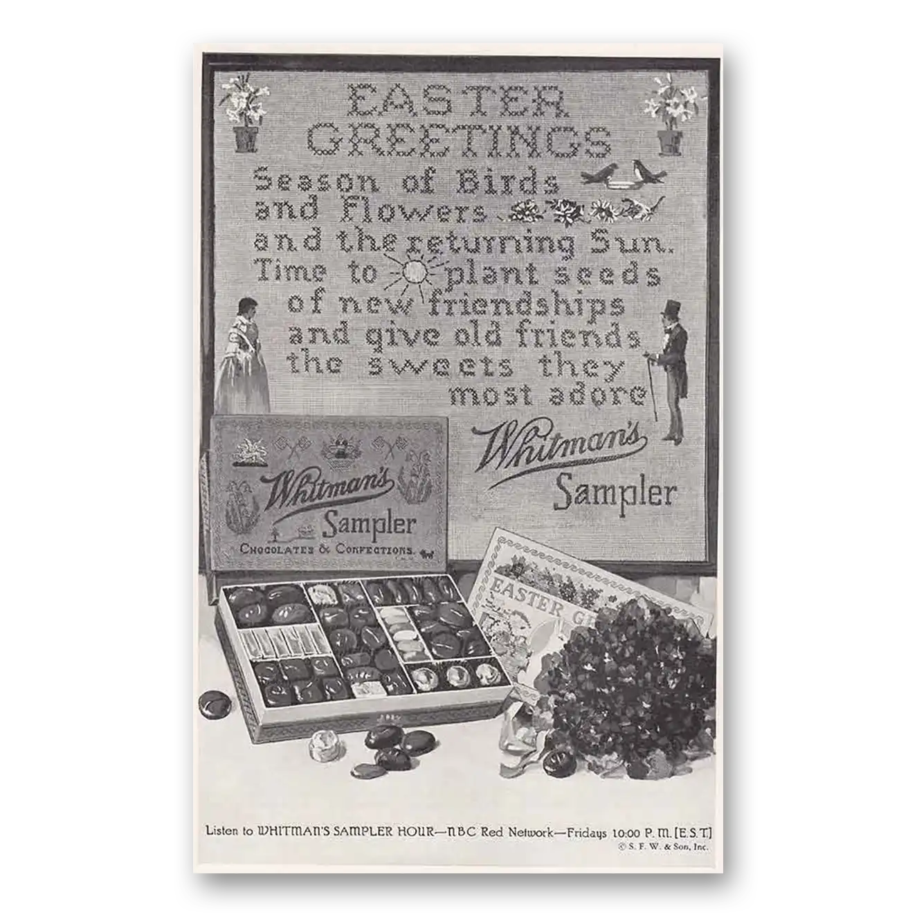 1932 Whitmans Chocolates Easter Greetings Vintage Magazine Print Ad